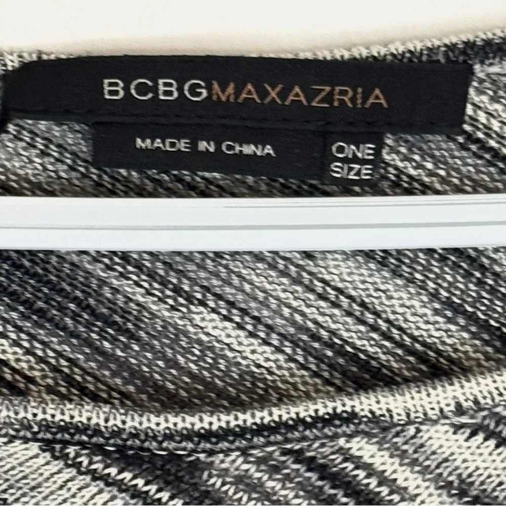 BcbgMaxazria Silk Poncho Cape Black and White with Asymmetrical Fringe